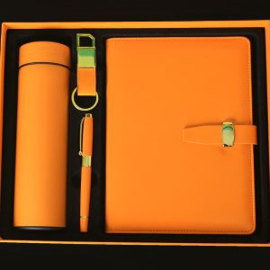 This Executive Gift Set features a sleek and sophisticatedleather notebook, complete with a matching pen neatly tucked inside. The high-quality leather gives the notebook a luxurious feel, making it the perfect accessory for any professional setting.