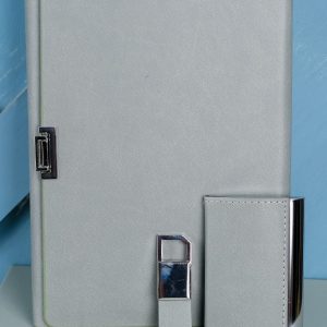 This Executive Gift Set G9 features a sleek and sophisticated leather notebook, complete with a matching pen neatly tucked inside. The high-quality leather gives the notebook a luxurious feel, making it the perfect accessory for any professional setting.